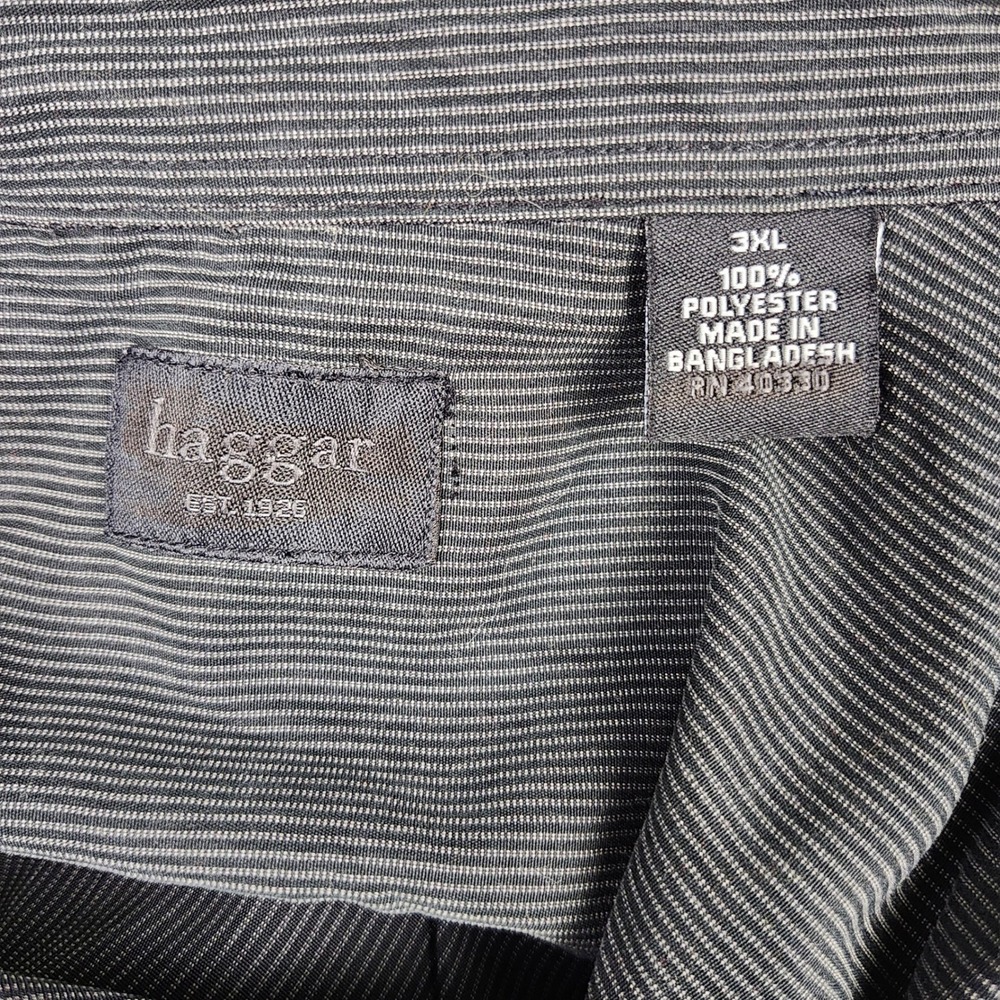 Haggar Button Up Mens 3XL Gray Striped Long Sleeve Micro Corduroy Shirt Office - Picture 2 of 6
